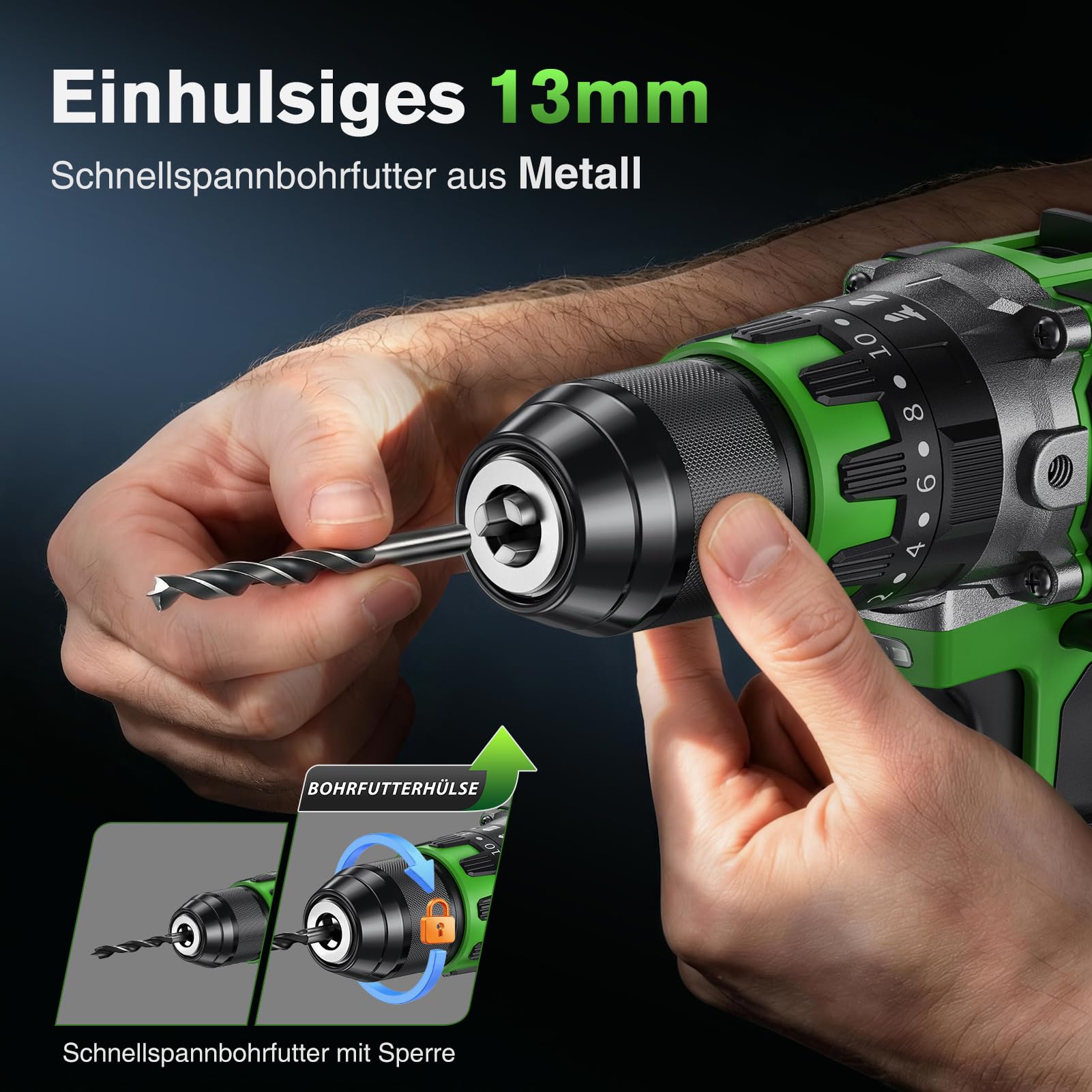 Ginour 21V Bürstenlos Akku Schlagbohrschrauber Set, 90 Nm, 2x2Ah 10C Akku, kompatibel mit Makita 18V Akku &Ladegerät, Schlagbohrfunktion, 22-tlg. Zubehör, 2-Gang, 20+3, 13mm Bohrmaschine Akkuschrauber