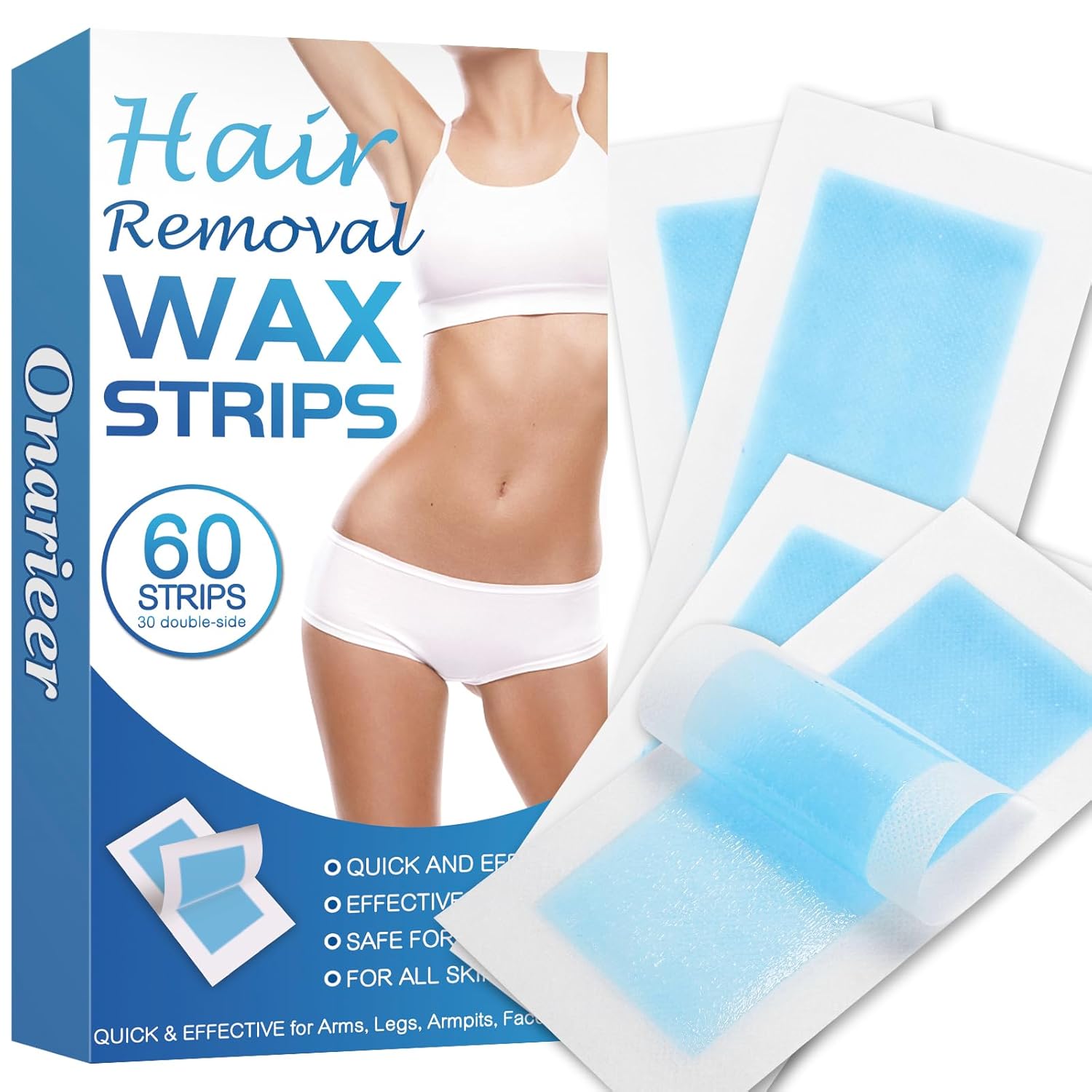 Onarieer Wax Strips 60 Counts, Wax Strips for Hair Removal