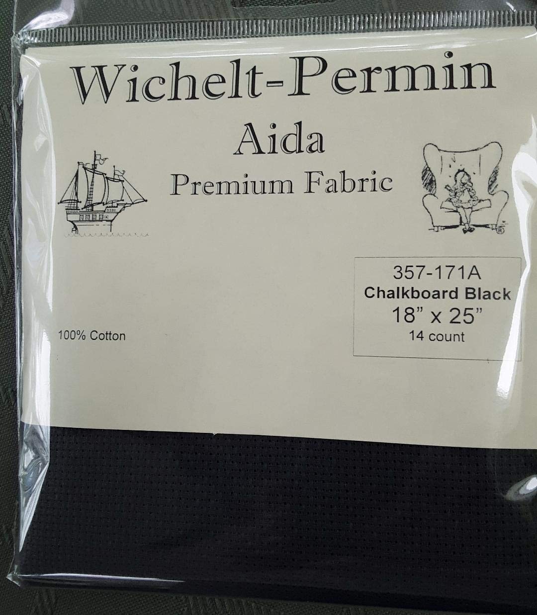 Wichelt Permin Premium AIDA Cross Stitch Fabric 14 Count Chalkboard Black 18" x 25"
