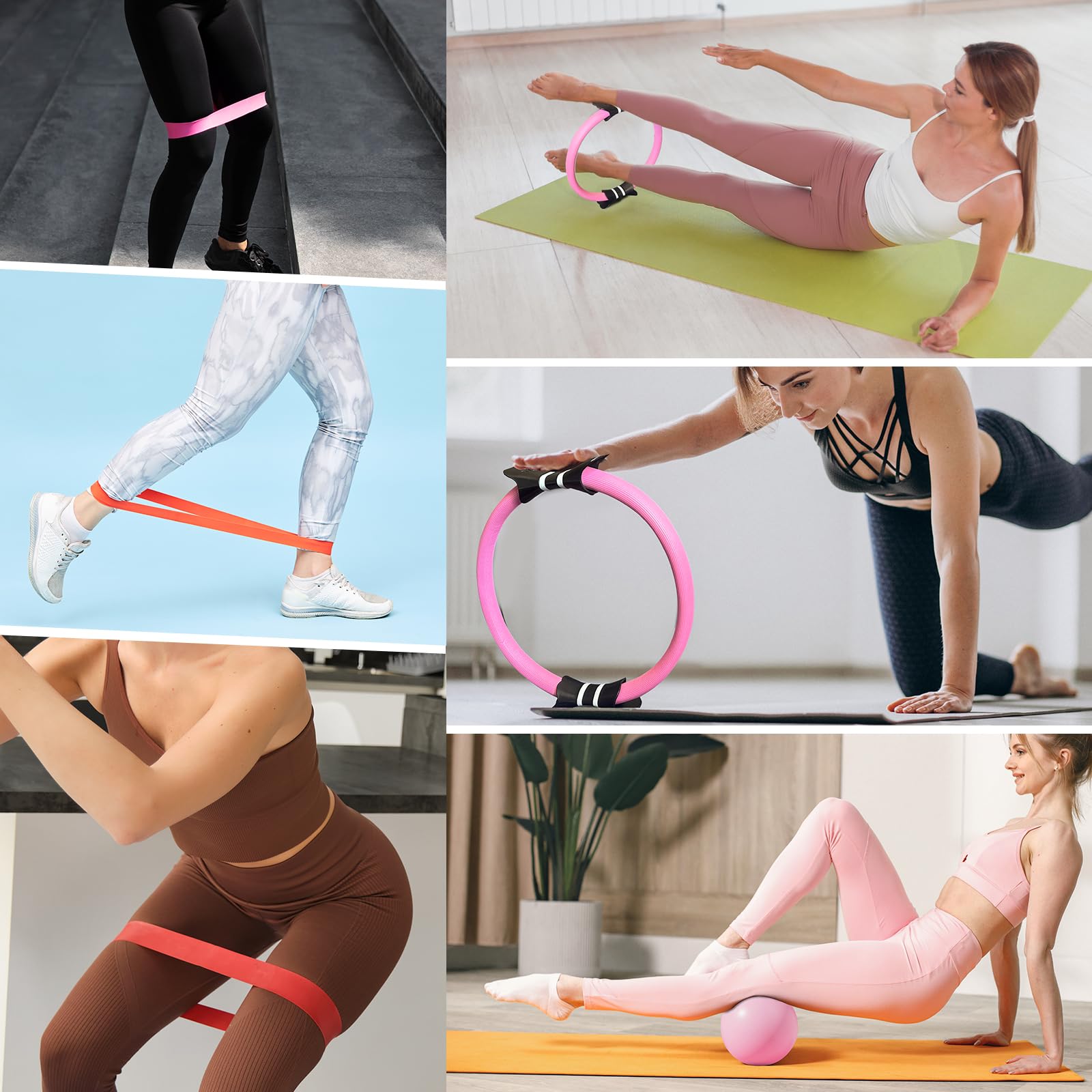 Pilates-Ring-Set–14 inch Magic Circle inkl.Miniball,Widerstandsbändern,Anleitung & Tasche | Komplett-Set für effektives Training zu Hause