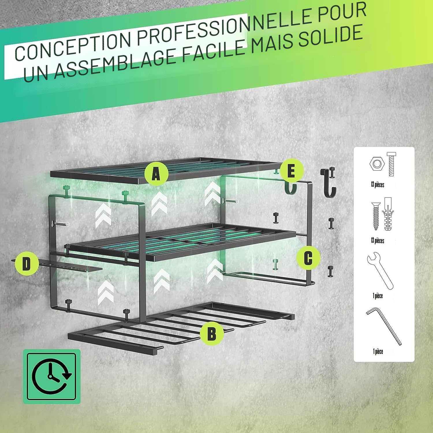 Weldun Lot de 2 organisateurs muraux pour outils électriques, porte-outils pour 4 perceuses, 3 emplacements, avec support de tournevis latéral pour garage, atelier