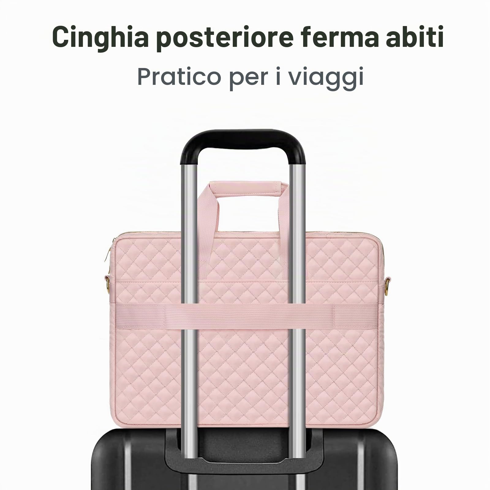 MOSISO 15-15,6 Pollici Borsa Porta Tracolla PC Laptop,Valigetta per Donne&Uomini,16 Pollici Quadrato Trapuntato Borsa Porta Computer Ufficio Viaggi Affari con 3 Tasche&Cinturino,Rosa