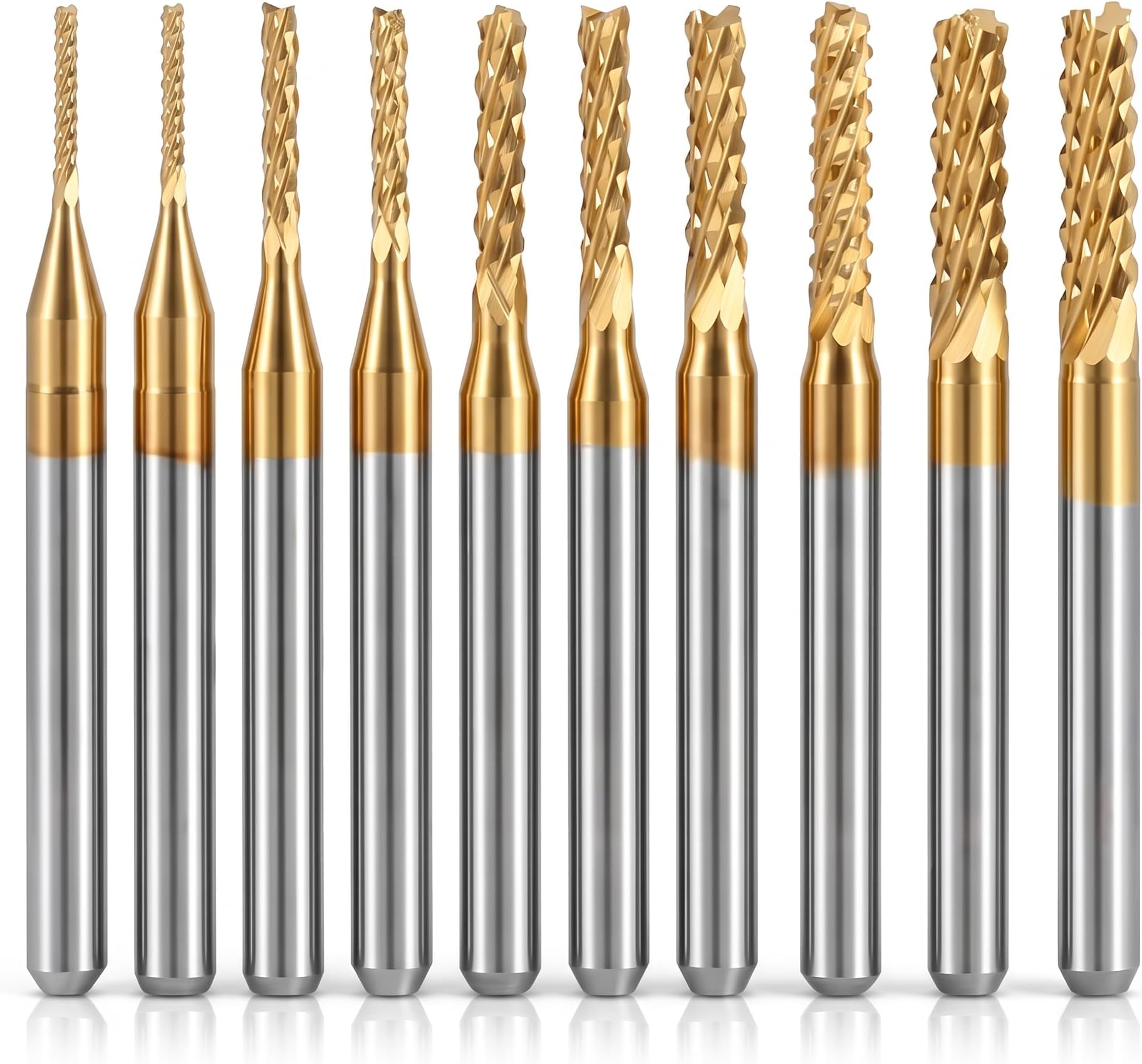 10pcs End Mill Cutter Set Titanium Coated End Mill Cemented Carbide CNC Rotary Burr Milling Cutters Tools 1-3mm