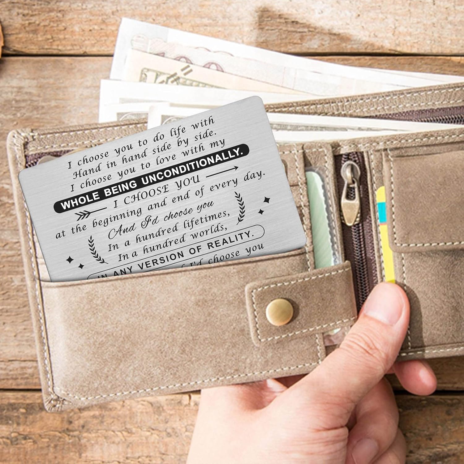 Yobent Romantic Gift For Him, Happy Birthday Card for Men, Mini Love Notes, Engraved Wallet Card Inserts, I love My Husband - Image 5