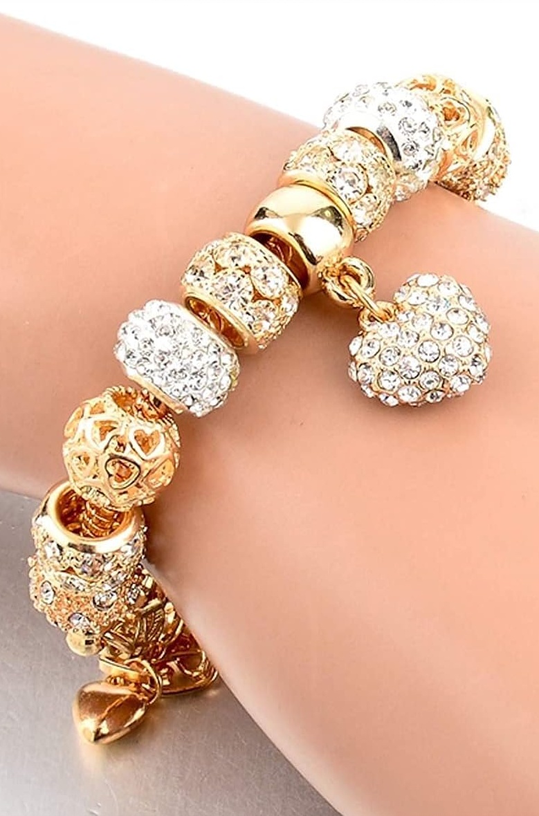 Latest Stylish Pandora Crystal Diamonds Charms Rose Gold Gift Bracelet for Women and Girls