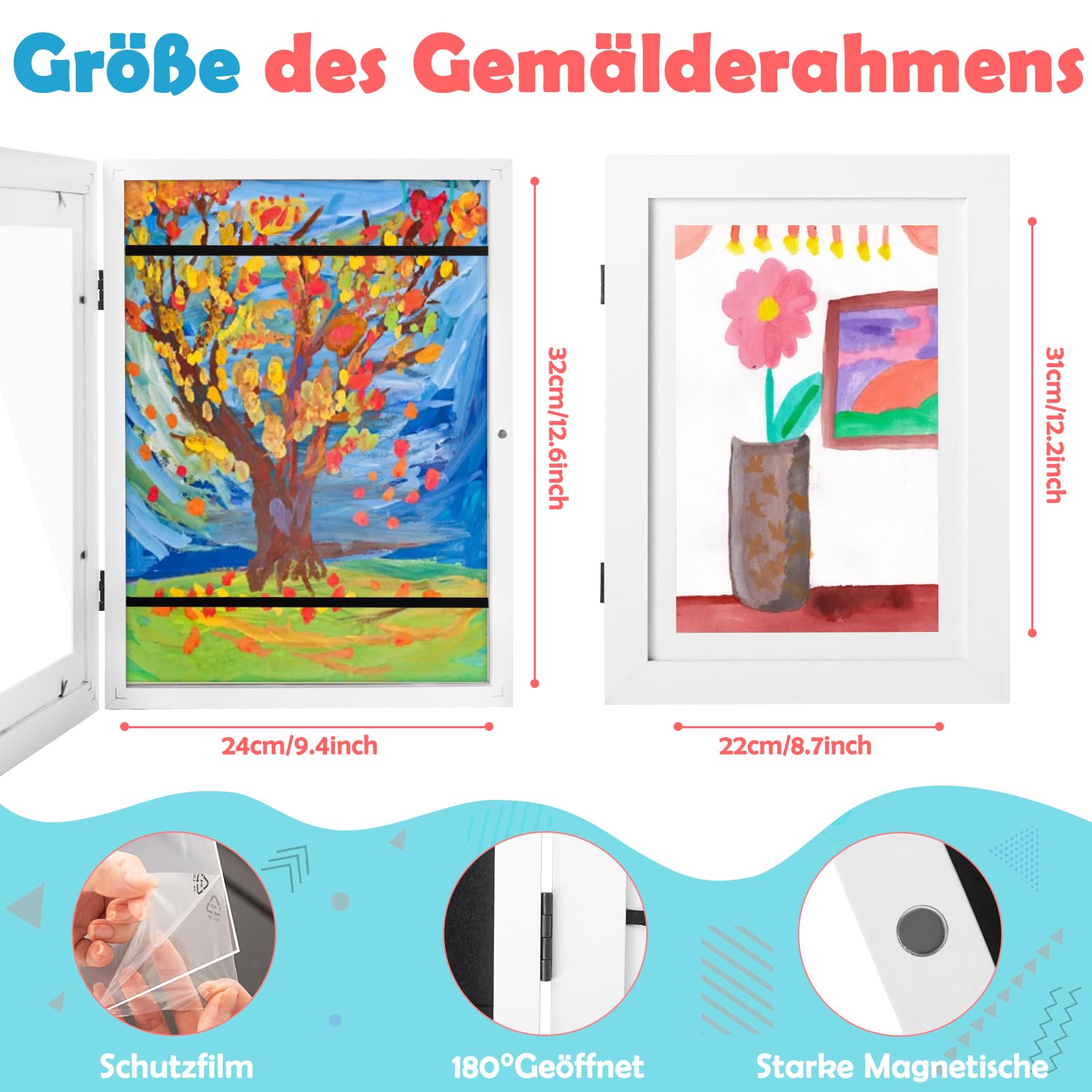 Dioxide Cadre Dessin Enfant A4, Cadre pour Dessin Enfant pour Photos D'Enfants, Cadre Photo D'art A4 Pliable Pour D'art, Photo (Blanc)