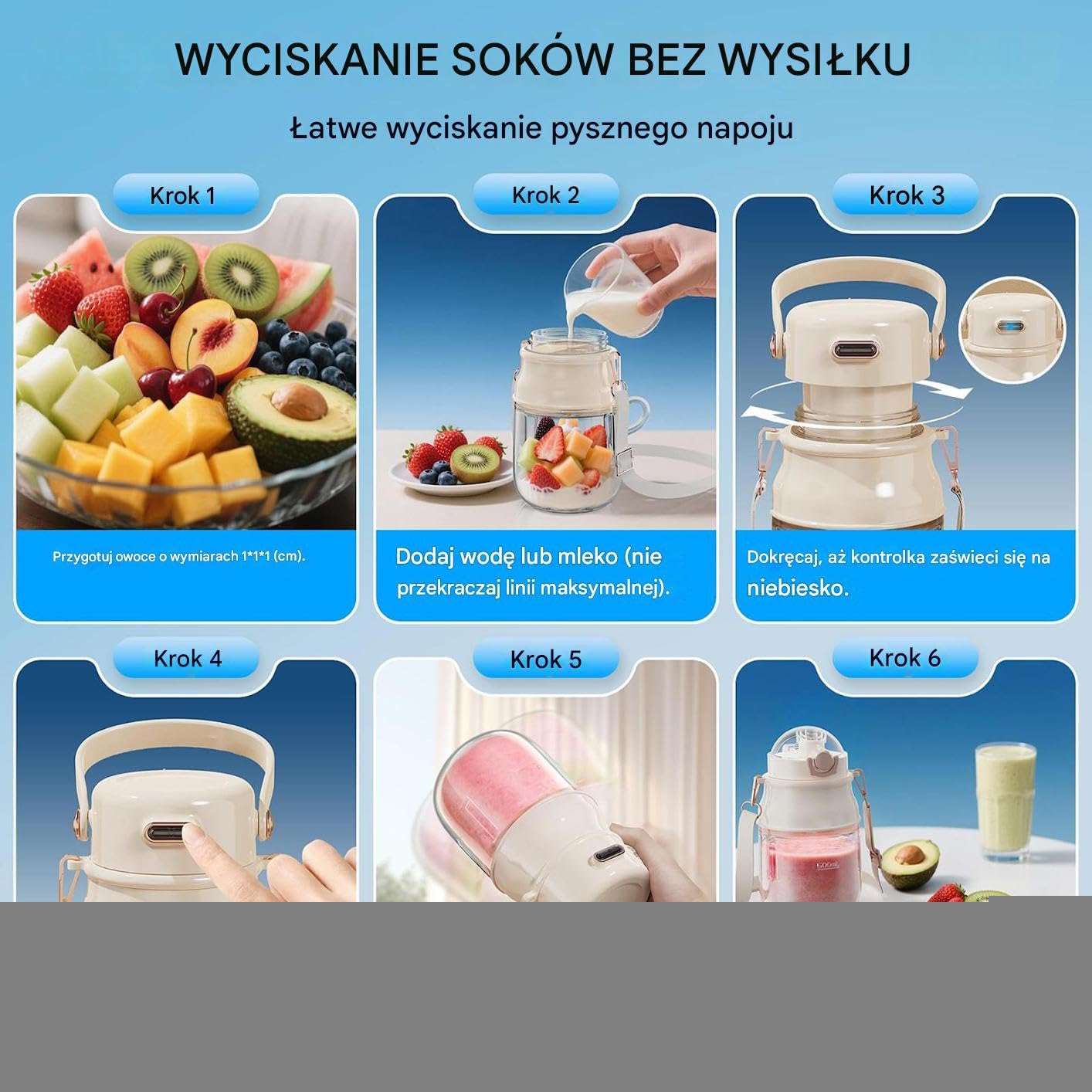 Przenośny Blender Shaker mikser do koktajli proteinowych, soków, mleka,