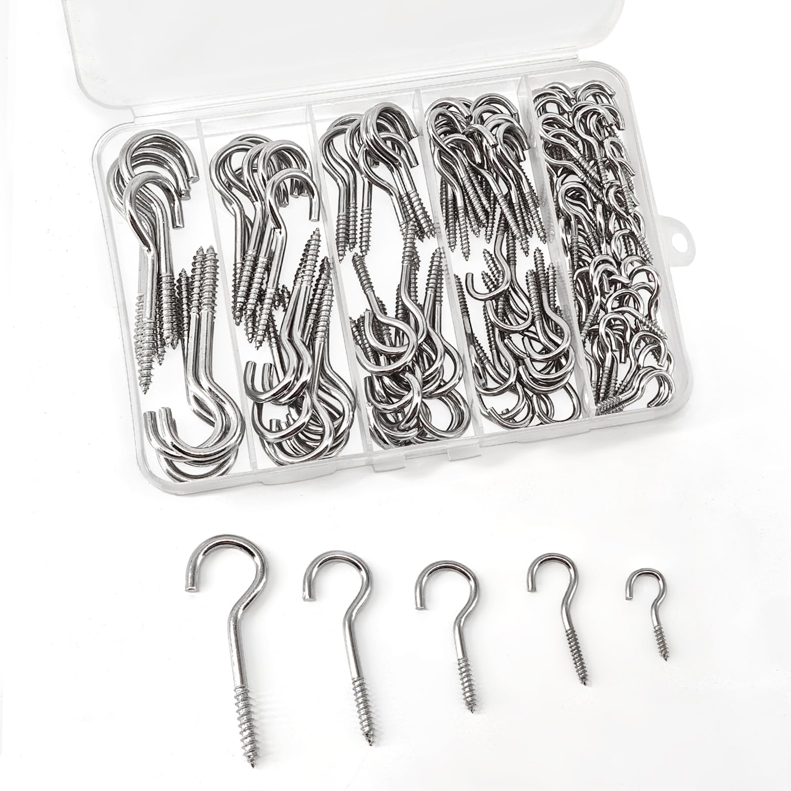 Ticway 125 Pcs Screw Hooks in 5 Sizes - Cup Hooks for Hanging Plants Mugs, Lights, and Ceiling Storage (Silver)