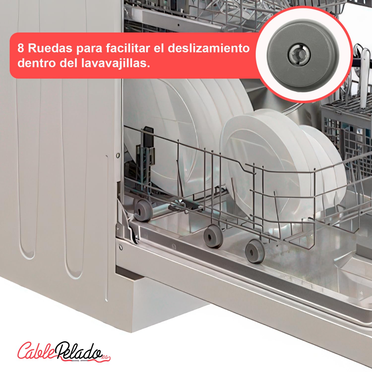 CABLEPELADO Cesta inferior para lavavajillas Beko 1766810083, Cesto lavavajilla Beko, Cesto Beko vajilla, Medidas 51,5 cm fondo x 52.5 cm ancho x 17 cm alto, sin tope de freno