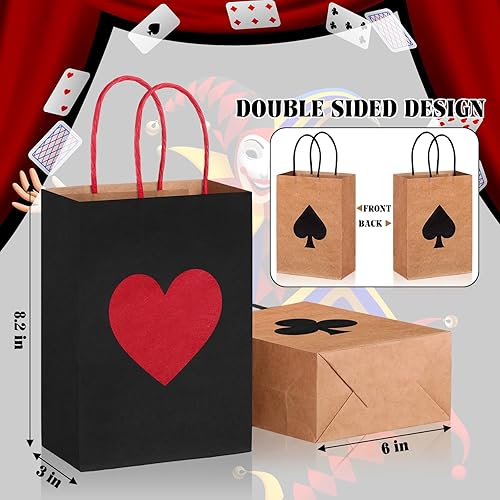 Miniatura 2 de Outus 24 bolsas de regalo para fiestas de casino, color rojo y negro, bolsas de papel con asas de 8.3 x 6 x 3 pulgadas para bolsas de papel