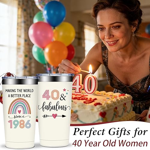 Miniatura 2 de Regalos de cumpleaños número 40 para mujer, decoraciones de cumpleaños número 40 de 1986 para mujer, regalos para ella de 40 años, vaso de 20 onzas