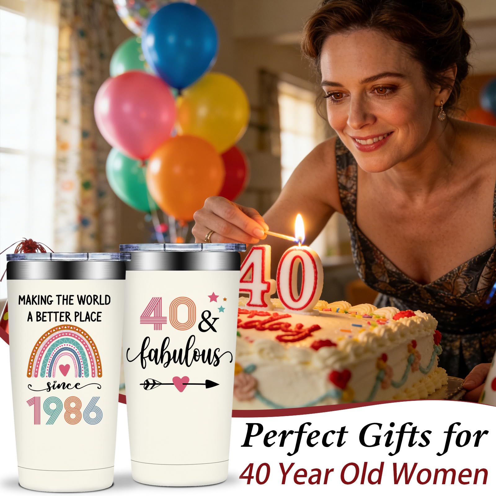 40th Birthday Gifts Women - 1986 40th Birthday Decorations for Women - Turning 40 Year Old Gifts Her - 40 Fabulous Tumbler 20 oz