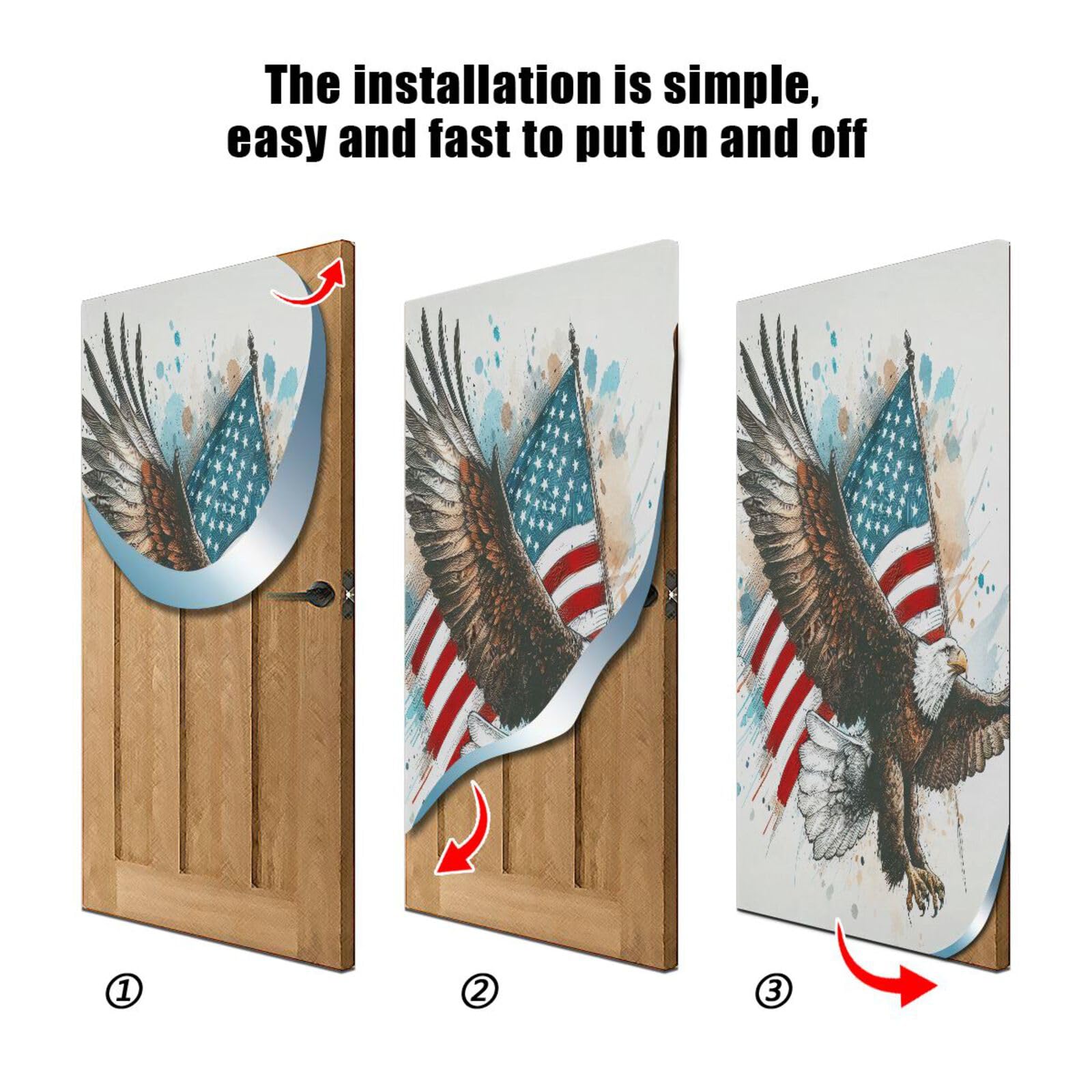 FLildon American Flag and Eagle Door Cover Decoration, 4th of July Party Accessory Porch Decor for Festive Ornament Room Door Covers 32 x 79 Inch