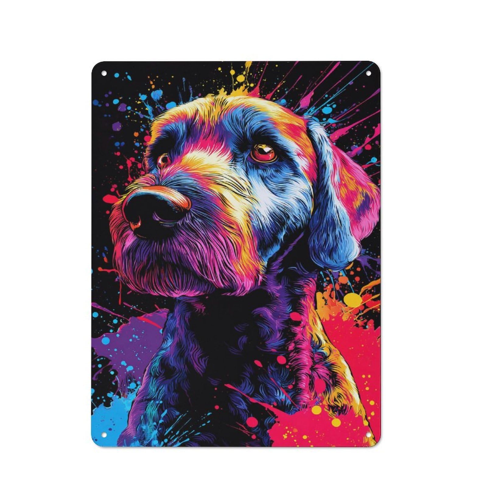 Junmoney Colorful Abstract Dog Art Creative Metal Wall Decor 40X30cm, Metal Desk Wall Sign For Hobby Room, Office, Lounge Or Living Room
