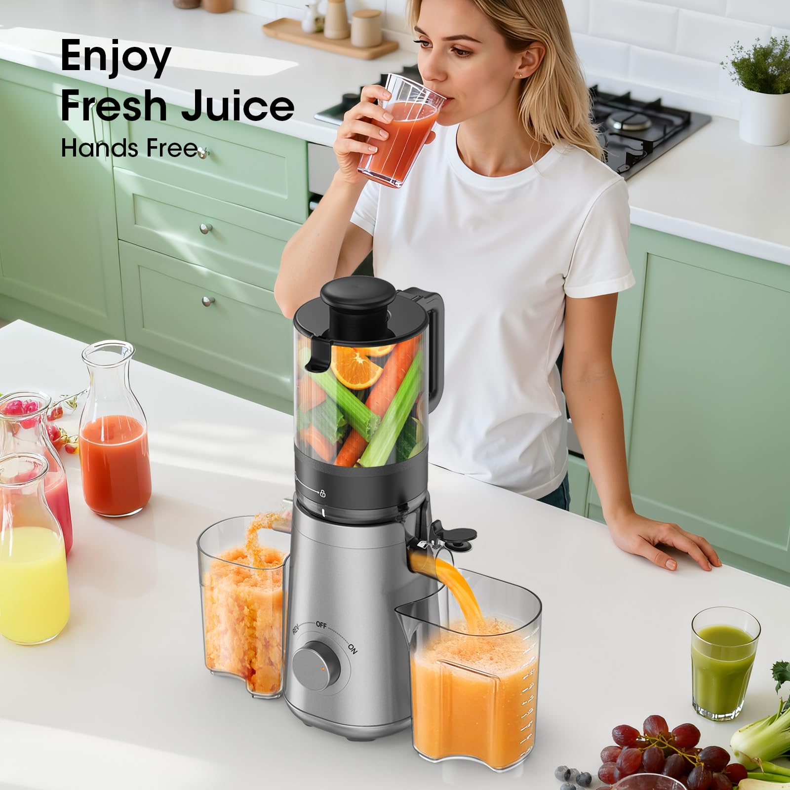 Spremiagrumi con grande riempimento da 14,7 cm (5,8 pollici), pressatrice a freddo per frutta e verdura intera, facile da pulire, alta resa del succo
