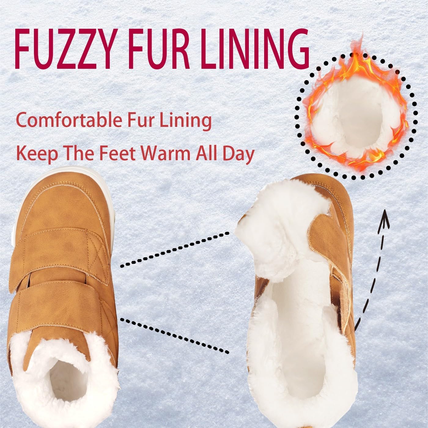 Hsyooes Diabetic Boots for Men Wide Width Winter Snow Boots Adjustable Straps Anti-slip Water Resistant Winter Shoes Warm Fur Lining Diabetic Shoes for Swollen Feet - Image 3