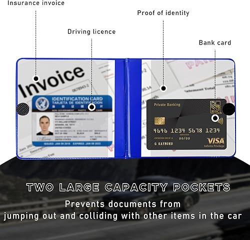 Miniatura 9 de Ziciner 4 soportes para registro y seguro de automóvil, 5.2 x 4.7 pulgadas, organizador de guanteras de automóvil premium con cierre, soporte