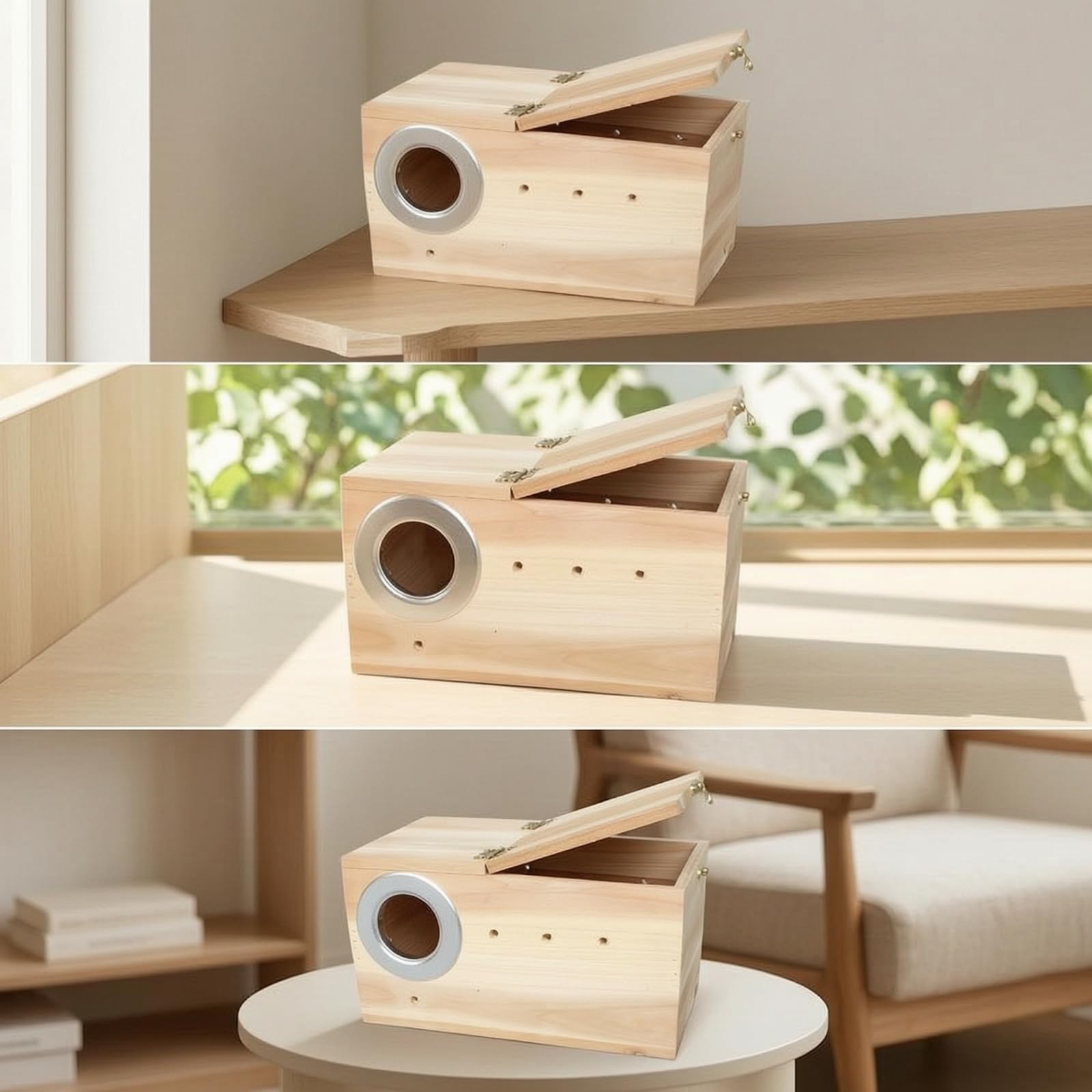 predolo Nistkasten mit klappdeckel natürlich Nistkasten mit Anflugstange atmungsaktiv Brutkasten für Vogelkäfig, Horizontal, Extra Groß Rechte Öffnung