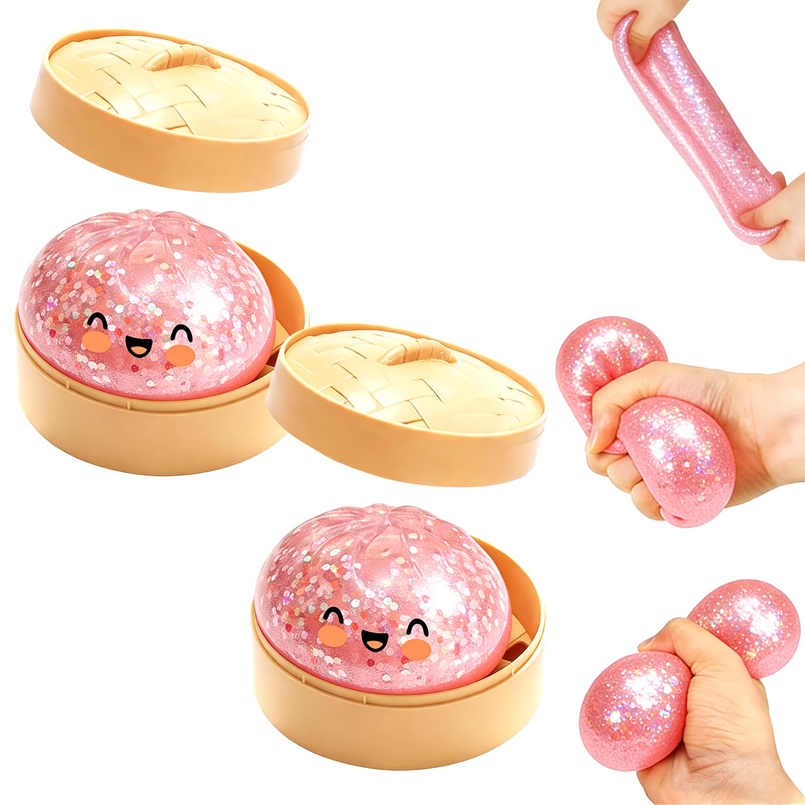 2Pcs Glitter Dumpling, Glitter Dumpling Squishy Box, Adult Dumplings Squishy, Anxiety Relief, Adult Soft Squeeze Decompression Dough (B)
