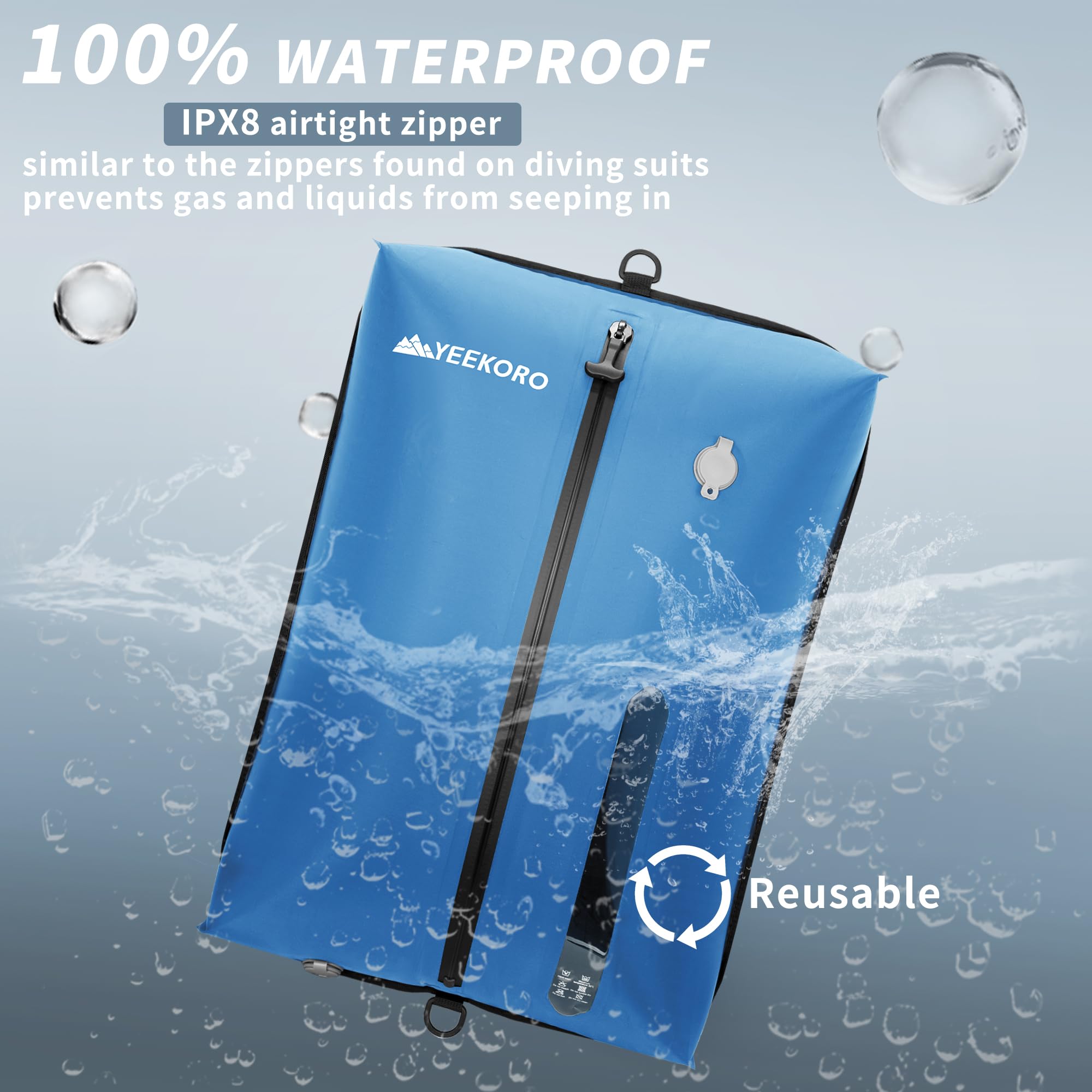Vakuumbeutel für Reisen, professionelle IPX8 wasserdichte wiederverwendbare Vakuum-Kompressionsbeutel für Reisekoffer, langlebig, platzsparende Tasche (2 Stück, mit Pumpe)