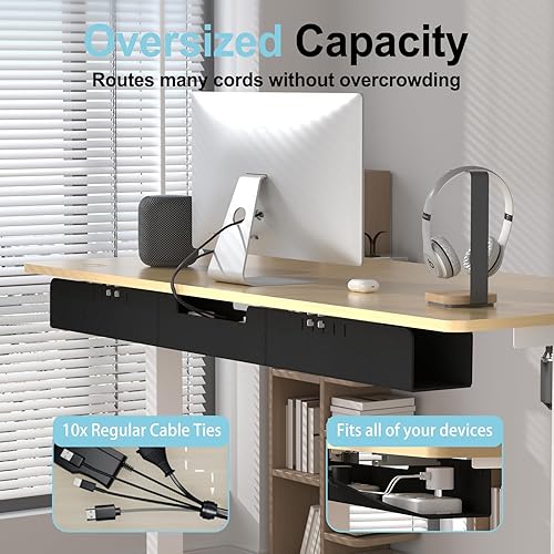 Miniatura 2 de Bandeja de gestión de cables de 47.2 pulgadas sin taladrar debajo del escritorio, organizador de cables de fieltro para mesa, bandeja de gestión de