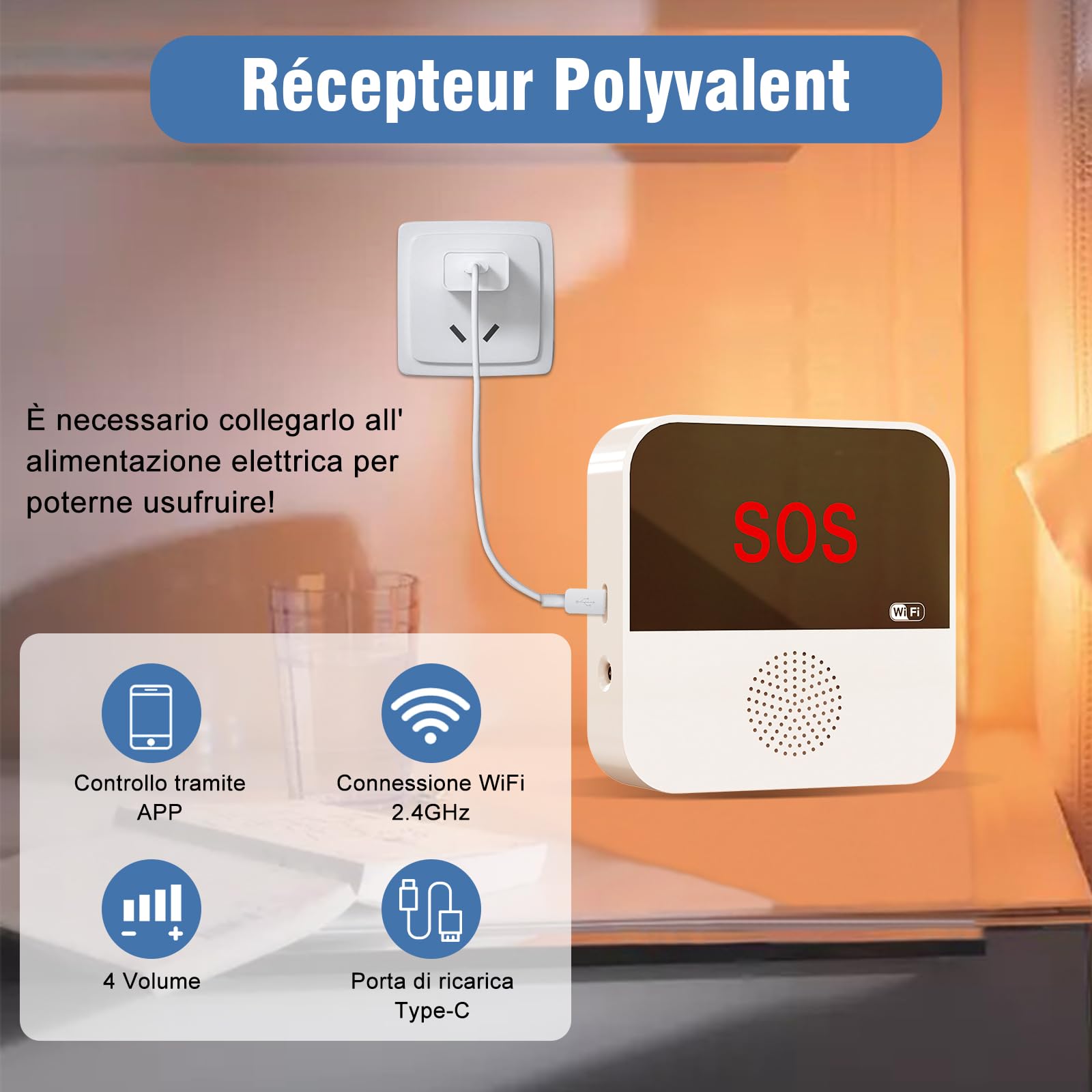 Tuya WiFi Smart SOS Emergency Alarm Beeper Botón de llamada de Emergencia para Personas Mayores Conexión Remota de Teléfono Móvil 1 Botón de Pánico SOS 1 Receptor (sólo admite Wi-Fi de 2,4 GHz)