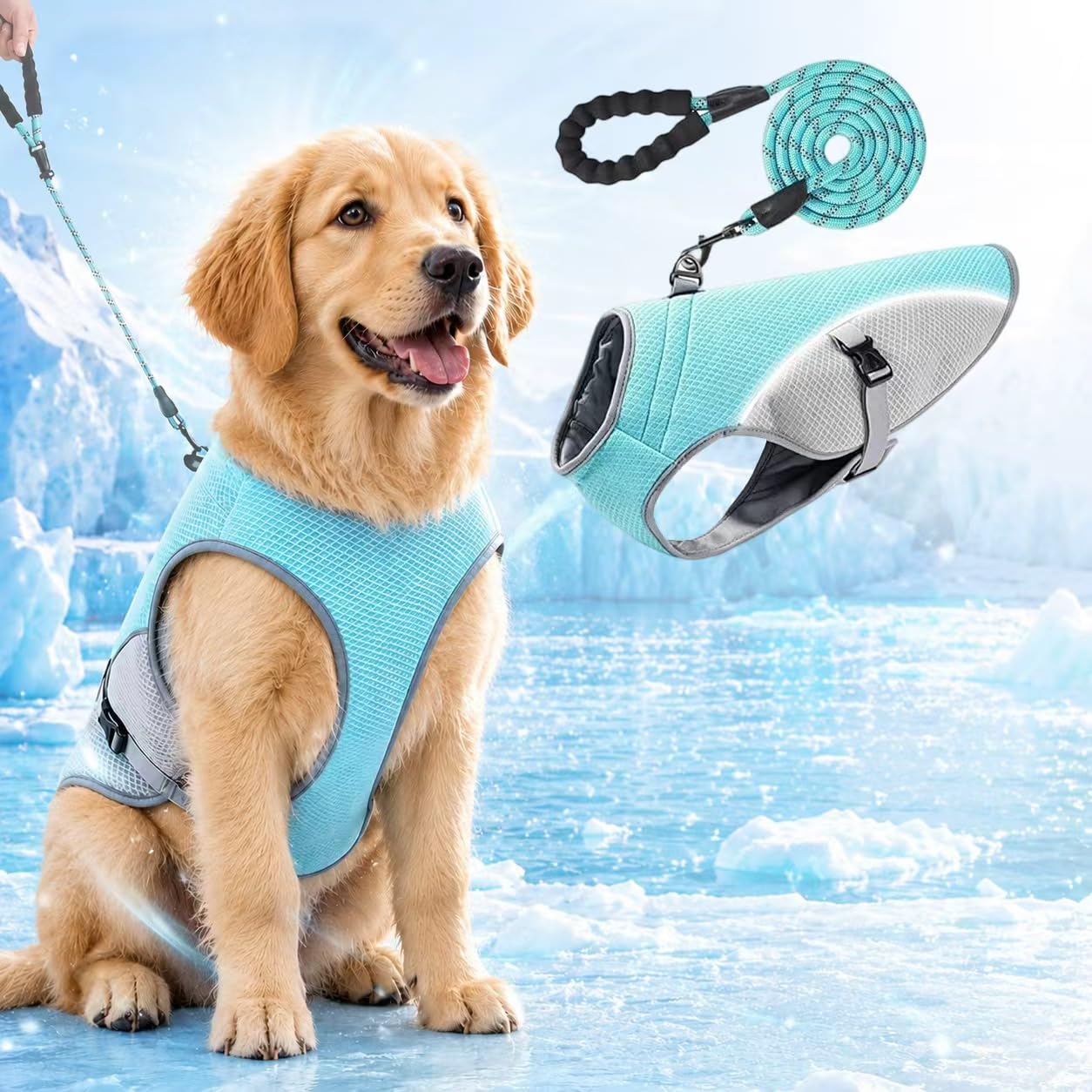 Dog Cooling Vest, 5FT Leash Set & UPF50+ for Small Medium Large Dogs, Lightweight Breathable Cooling Jacket for Dogs, Quick-Dry Cooling Coat, Reflective Harness for Walking&Outdoor.