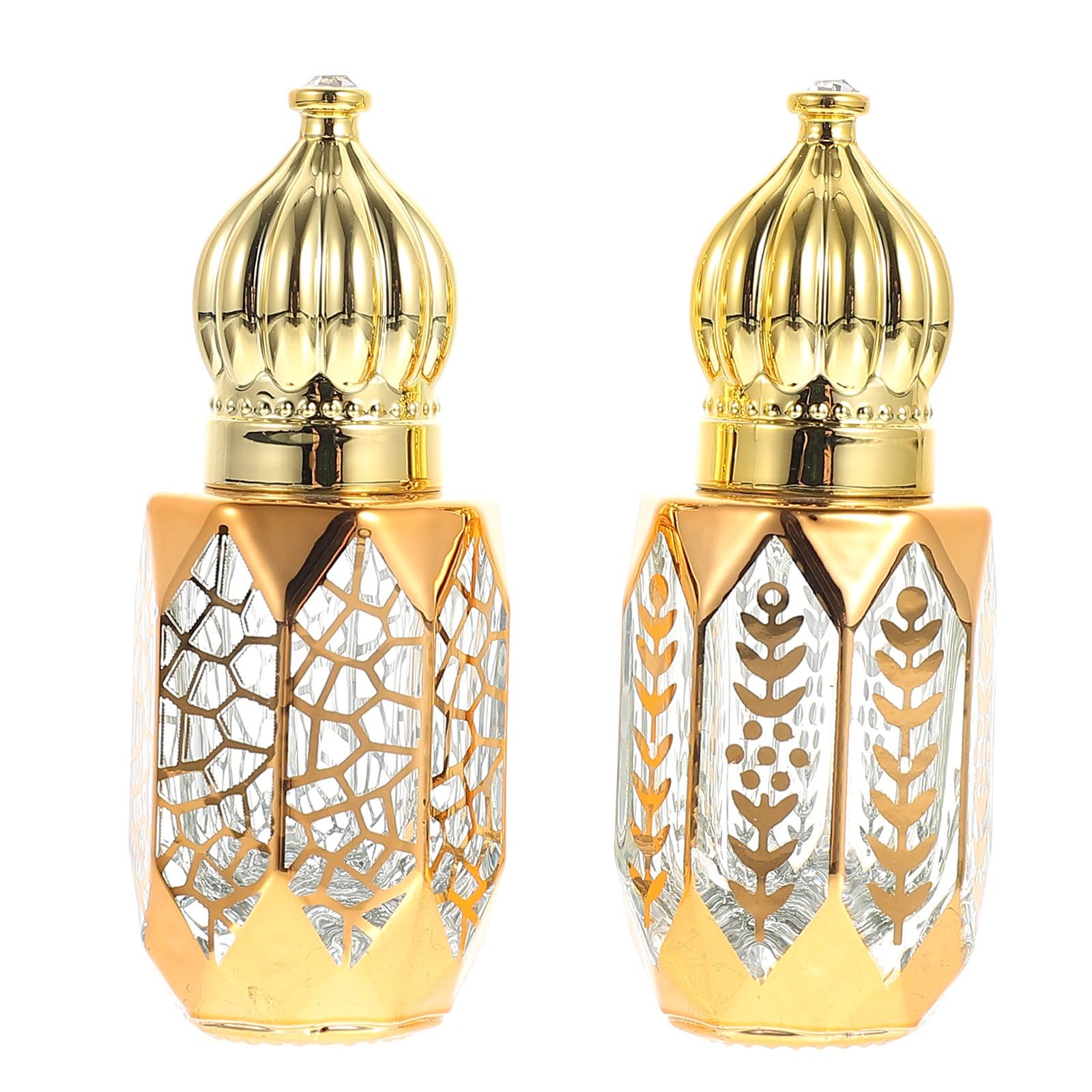 SCOLAND Mini Arabic Crystal Glass Roller Bottles 6ml Gold Refillable Essential Oil Roll On Dispenser Empty Travel Perfume Sample Container (2PCS)