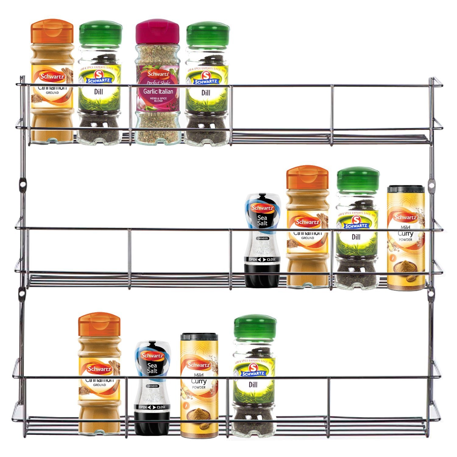 Kabalo Stainless Steel 3 Tier Spice Herb Rack For Kitchen Cupboard Door