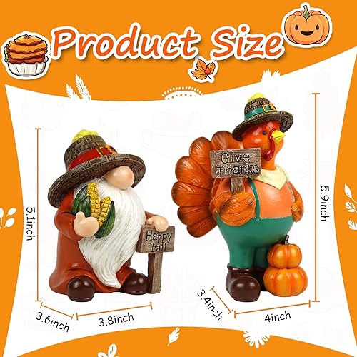 Miniatura 2 de Figura de gnomo de Acción de Gracias, 2 piezas, decoración de pavo de cosecha de otoño, decoración de mesa de otoño, decoración de agradecimiento,