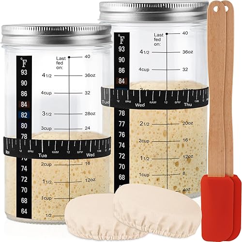 Miniatura 7 de Kit de inicio de masa madre de 40 onzas  40.6 fl oz - Tiras de termómetro adicionales y cubiertas transpirables incluidas en el tarro de inicio de