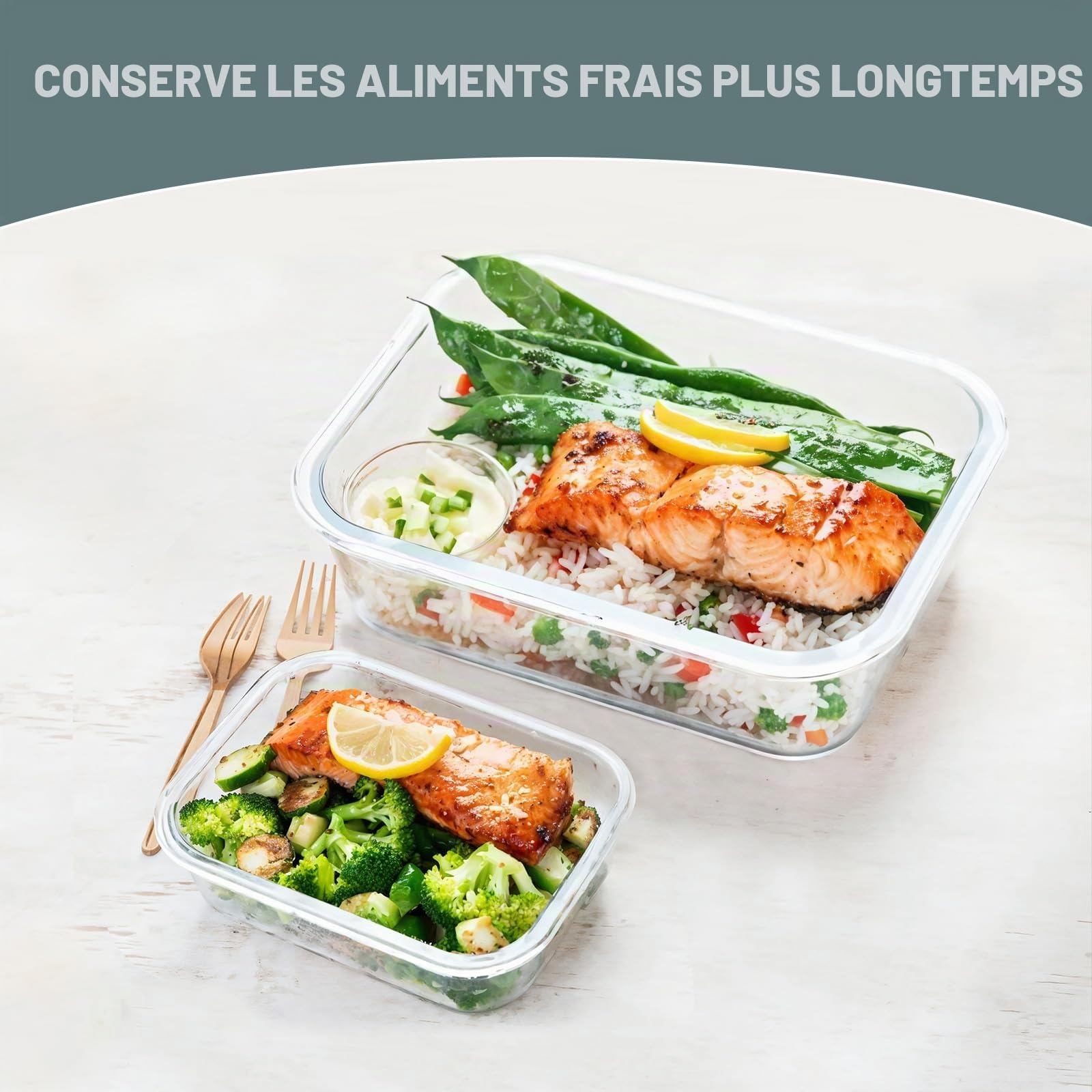 KOMUEE Lot de 10 Boîtes en Verre Alimentaire, Boîtes de Conservation Avec Couvercles Hermétiques, sans BPA, Passant au Congélateur, au Four et au Micro-ondes