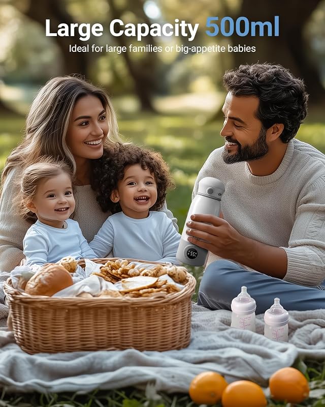 Încălzitor portabil pentru biberoane Bear, 500 ml, pentru lapte praf și lapte matern, ideal pentru mașină și avion, cu reglare precisă a temperaturii