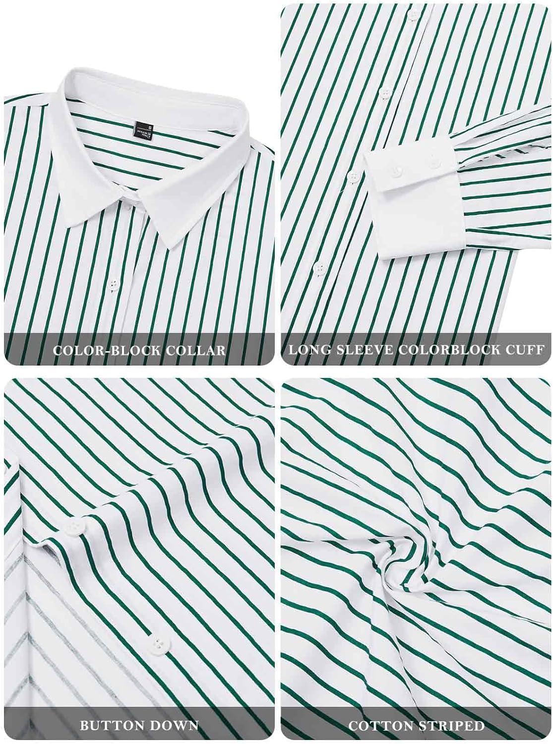 Striped Button Down Shirts for Women Cotton Dress Shirt Long Sleeve Collared Blouse Tops Business Office Attire - Image 5