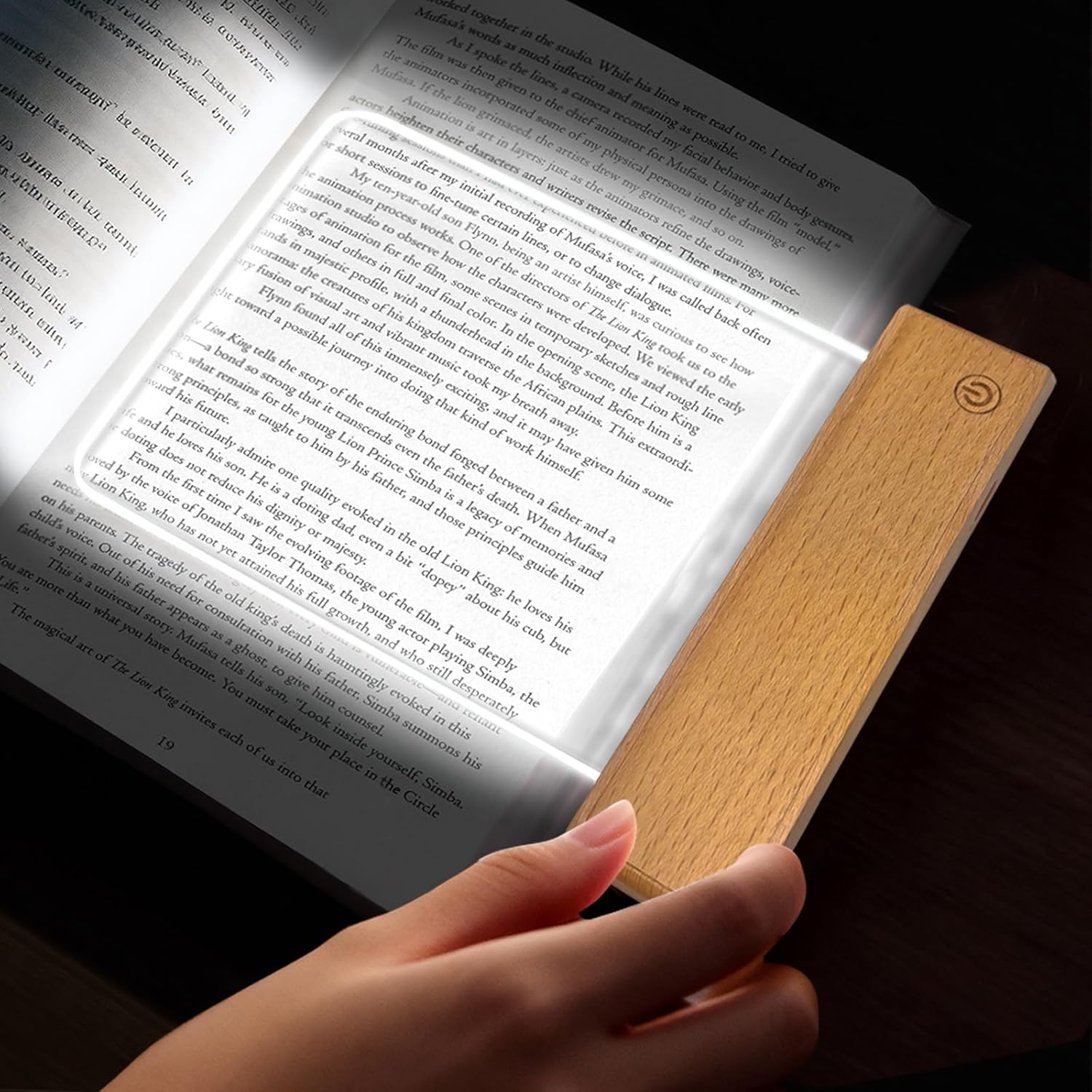 Book Light, Dimmable LED Reading Light 3 Color Flat Book Lamp for Reading, Rechargeable Page Light with Wooden Base and Scratch-Resistant Panel, Portable Gifts for Boys Girls Women Man (Wood)