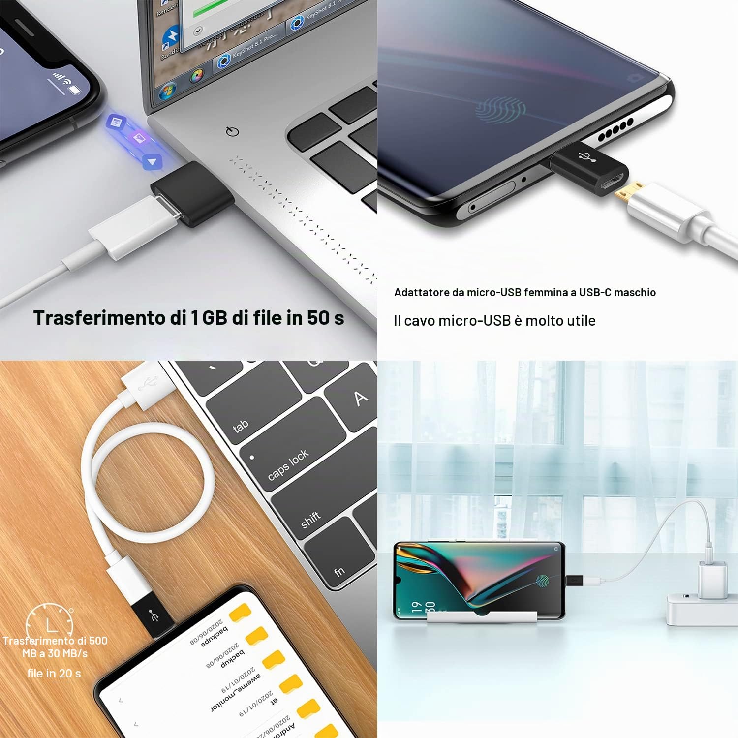 Adattatore USB C 4 Pezzi, Adattatore USB C a USB 3.0 OTG, Compatibile con MacBook, iPhone 17/16/15, Samsung Galaxy S25 S24 S23