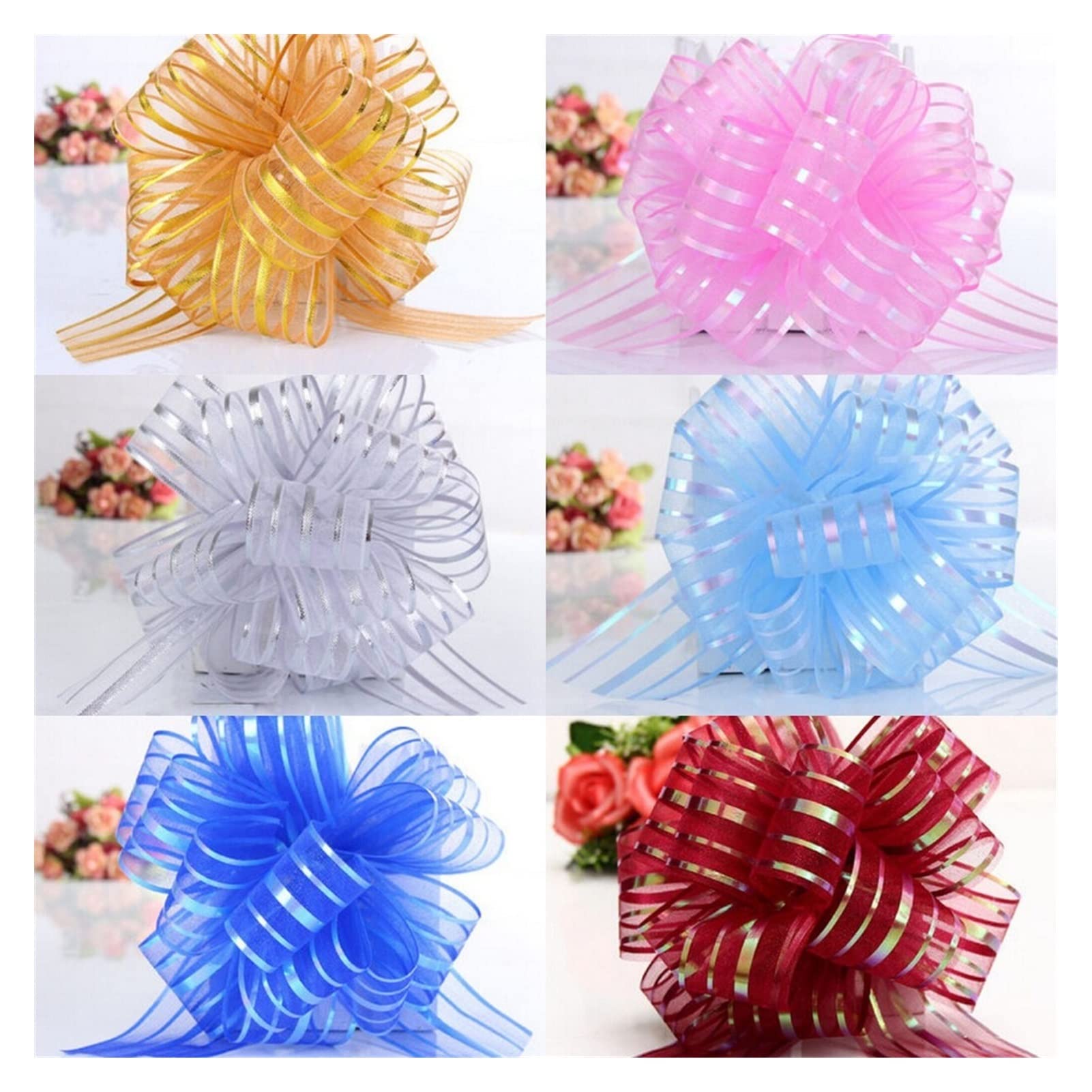 Dekorative Schleifen, Geschenkpapierschleifen, 50 Stück, große Zugschleife, Hochzeitsauto-Dekoration, Hochzeitszimmer, Weihnachtsdeko, Geschenkverpackungsbänder(Silver)