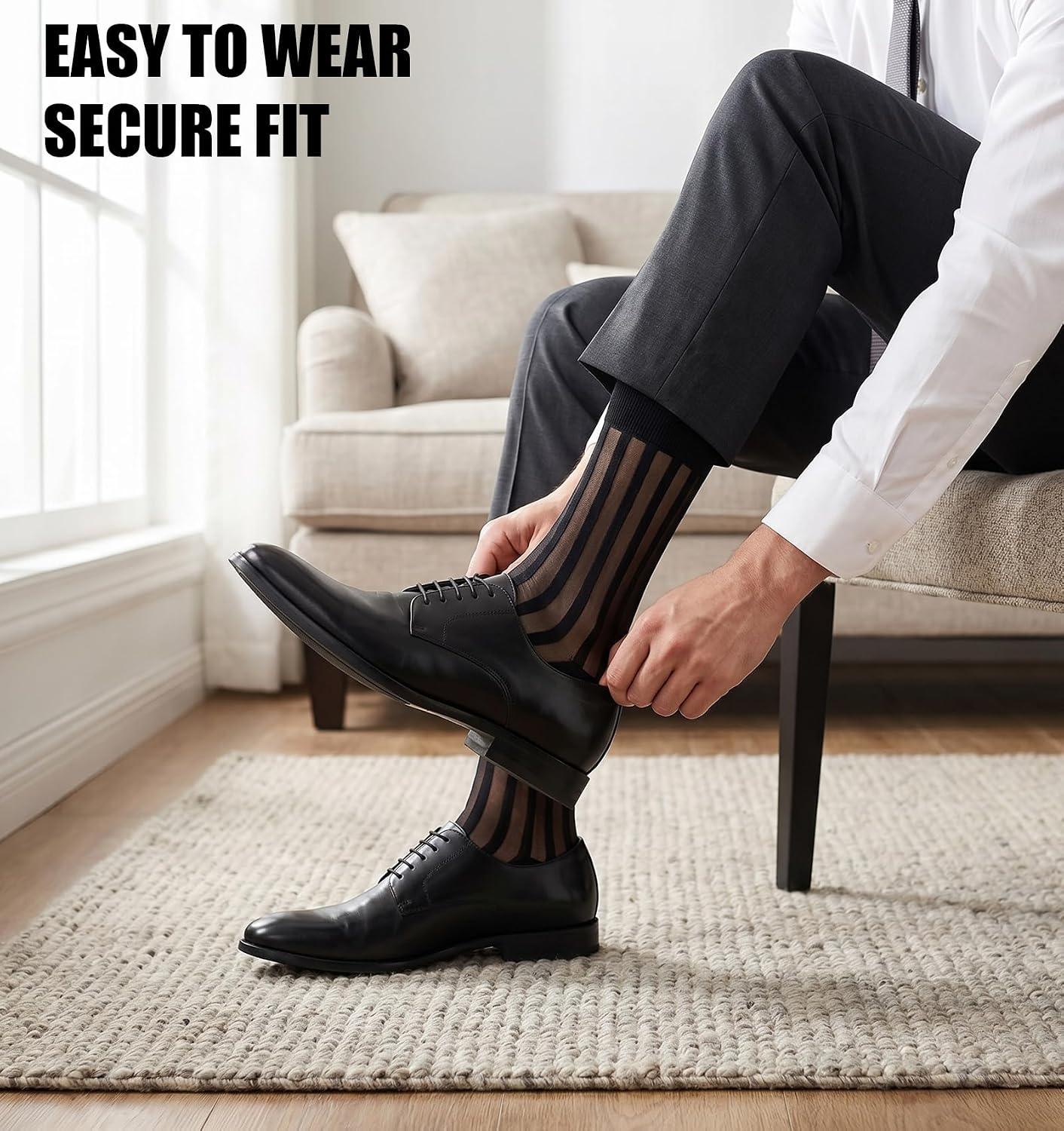 Men Sheer Socks, Black Boardroom Socks Men Silk Sock for Tuxedo Dress | Thin Silk Dress Socks for Men, Ideal for Casual, Business, Boardroom, Formal Dress Suit (Black)