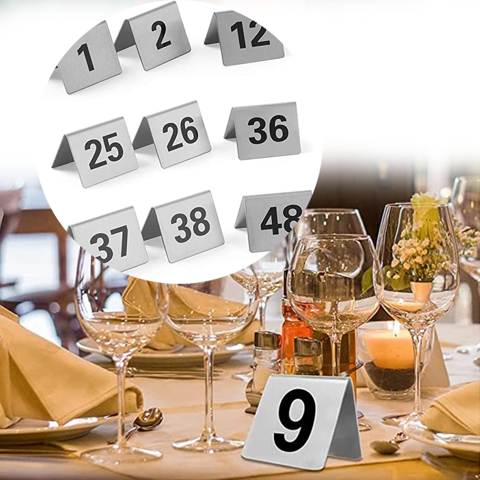 Letreros De Mesa De Acero Inoxidable, Números De Mesa De Tienda De Campaña | Reutilizable Tarjeta De Asiento De Boda De Restaurante, 1-50 Números De Mesa Apilables De Metal