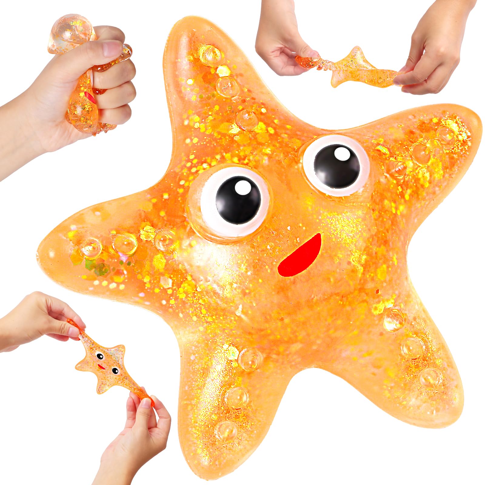Starfish Sugar Ball Stress Balls for Adults, Starfish Malt Sugar Balls Slow Rise Sensory Fidget Toy for Kids, Squeeze Ball, Squishy Star Stress Relief