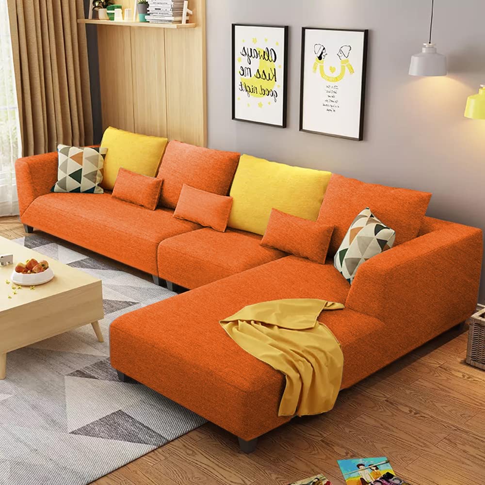 Casaliving Minta RHS 6 Seater L Shape Sofa Set for Living Room (Orange Fabric) Premium Fabric Sofa Set for Living Room | Hall | Office Room