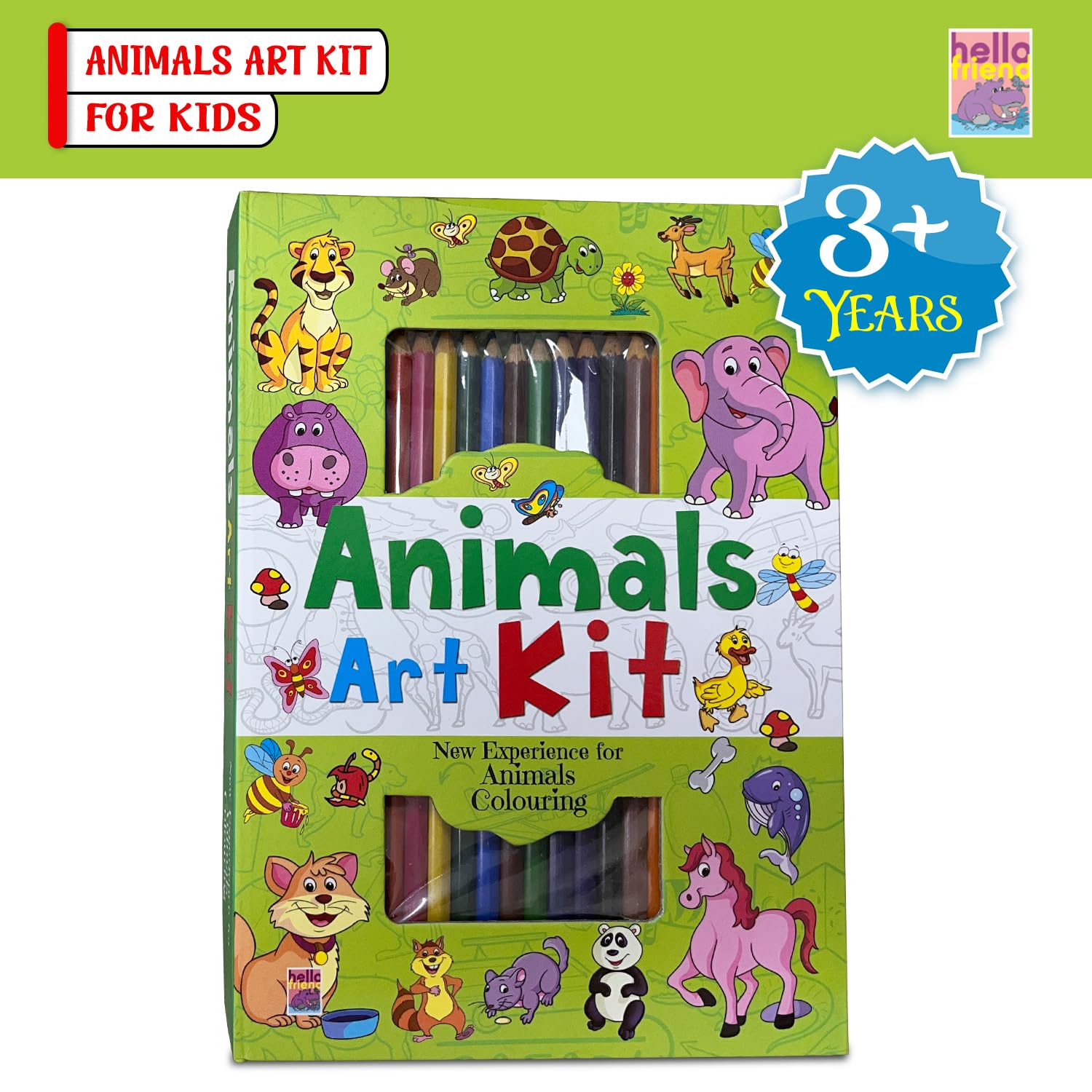 BRIJBASI Animal Colouring Art Book Kit for Kids, Childrens and Toddler Gifts with 32-Pages Coloring Activity Book, 12 Color Pencils Set - Ages 2+ Years 3