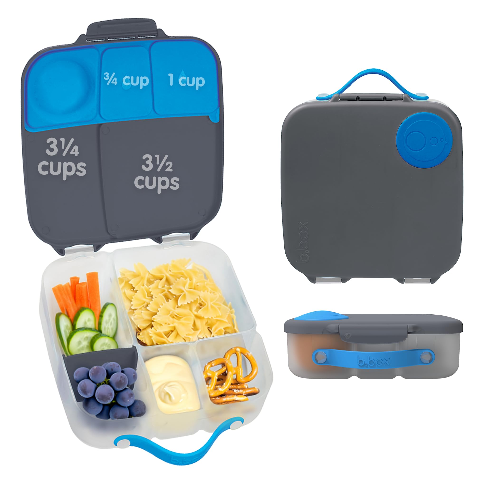b.box Kids Lunch Box – 4 compartments (2 Leak-proof) Bento Box with Cold Pack & Removable Divider Reusable Snack Containers with Lids, Snack Box for Toddlers & Older Kids 8 1/2 cups (Blue Slate)