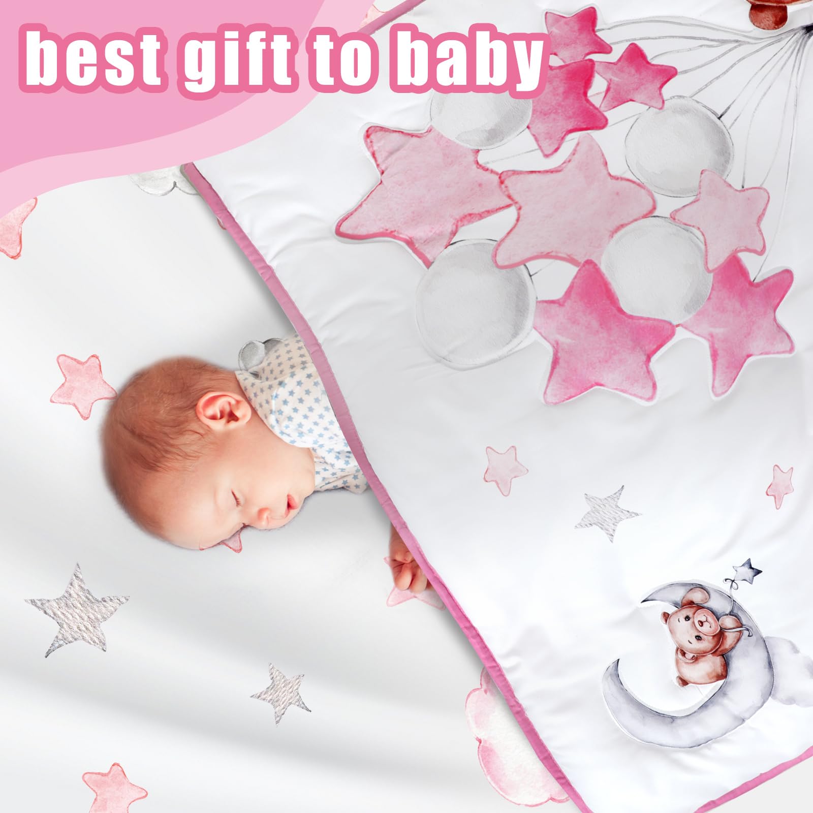 Mixweer Set di biancheria da letto per culla, 5 pezzi, per bambini, include lenzuola per culla, gonna per culla, piumone, copripiumino, adesivi da parete per ragazzi o ragazze, set di biancheria da