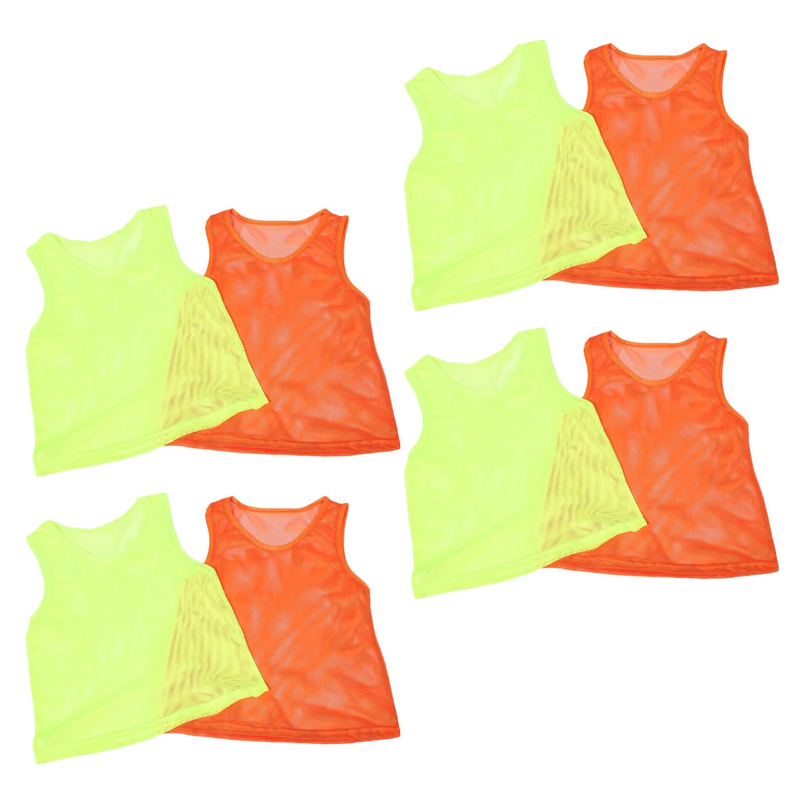 Mikinona Petos de Entrenamiento para 8 Piezas Chalecos Deportivos de Malla Transpirable Colores Fluorescentes Verde y Naranja Talla Infantil Ideales para Fútbol Baloncesto y