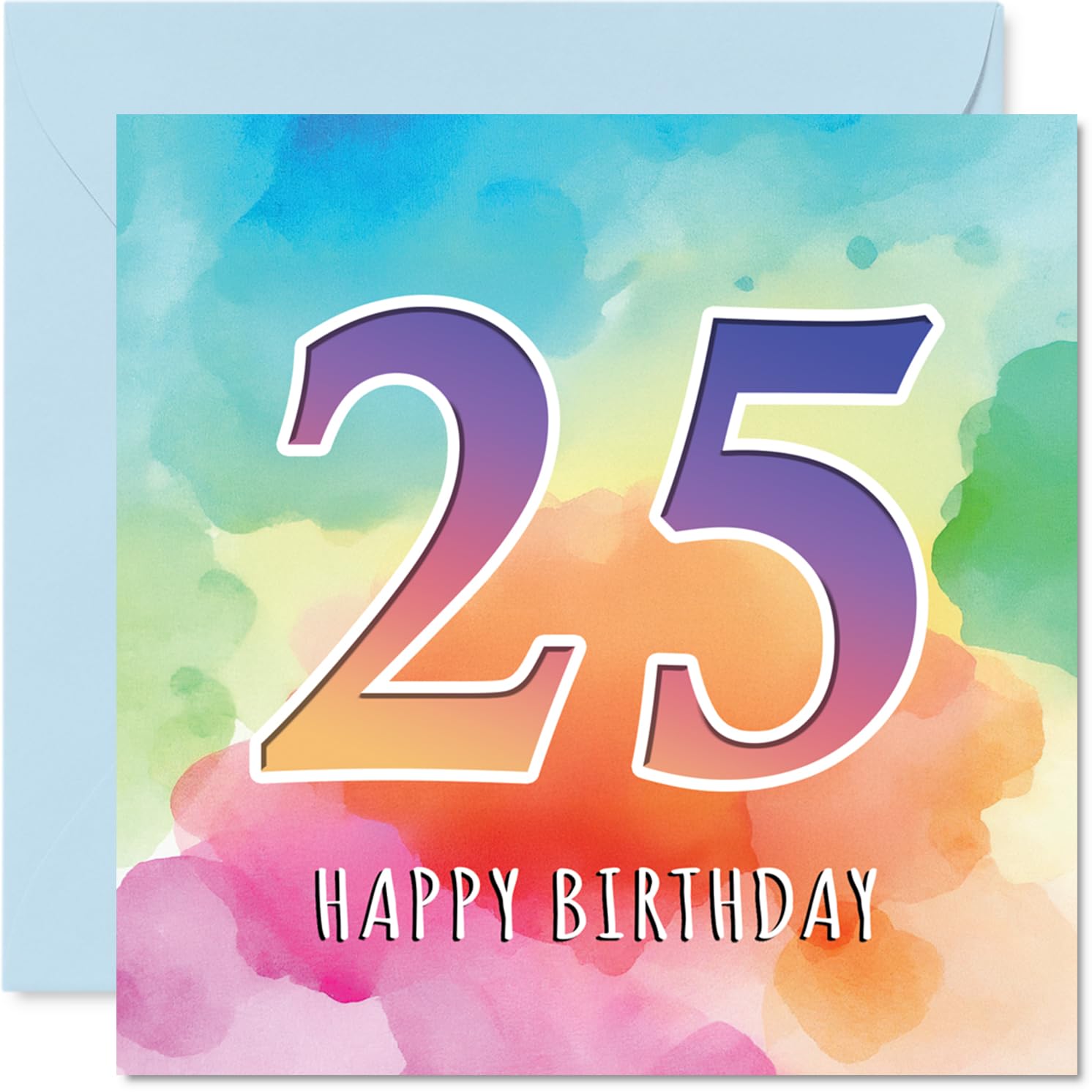 25th Birthday Cards for Women and Men, Colourful Watercolour Age
