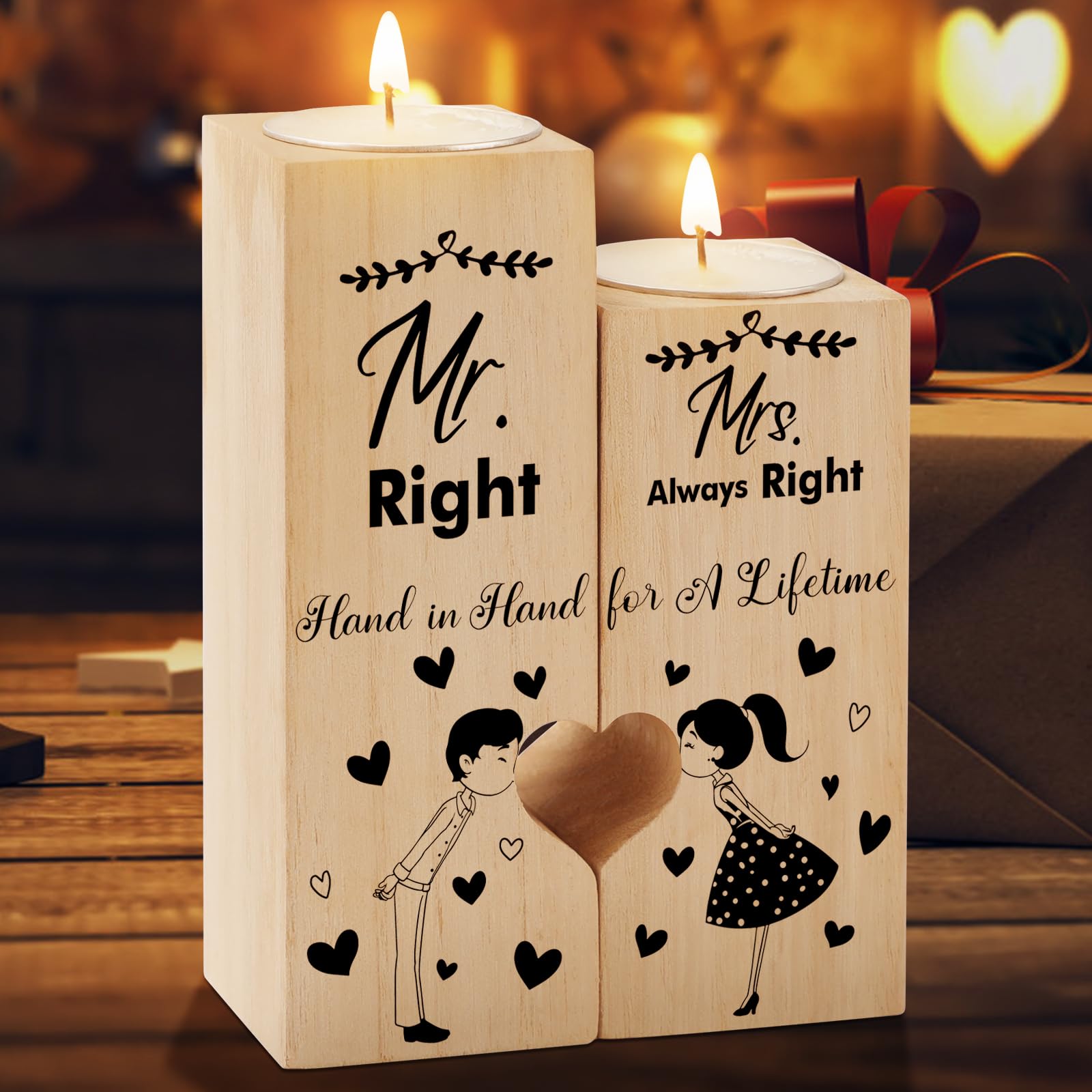Wedding Gifts for Couple, KAAYEE Heart Shaped Candle Holder Wedding Gifts for Bride and Groom, Mr and Mrs Presents, Gift Idea for Wedding Anniversary (Mr Mrs)