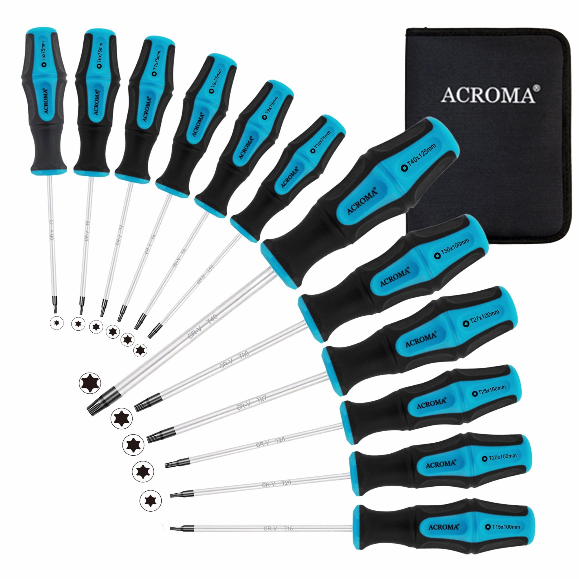 Acroma Pro 12-Piece Magnetic Torx Screwdriver Set, Cr-V Forged DIN