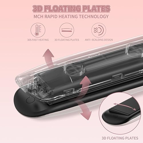 Miniatura 3 de K&K Plancha 2 en 1, rizador de turmalina y titanio, plancha de pelo de 1 pulgada, placa 4D giratoria de 360, pantalla LED para mujer, cabello corto,