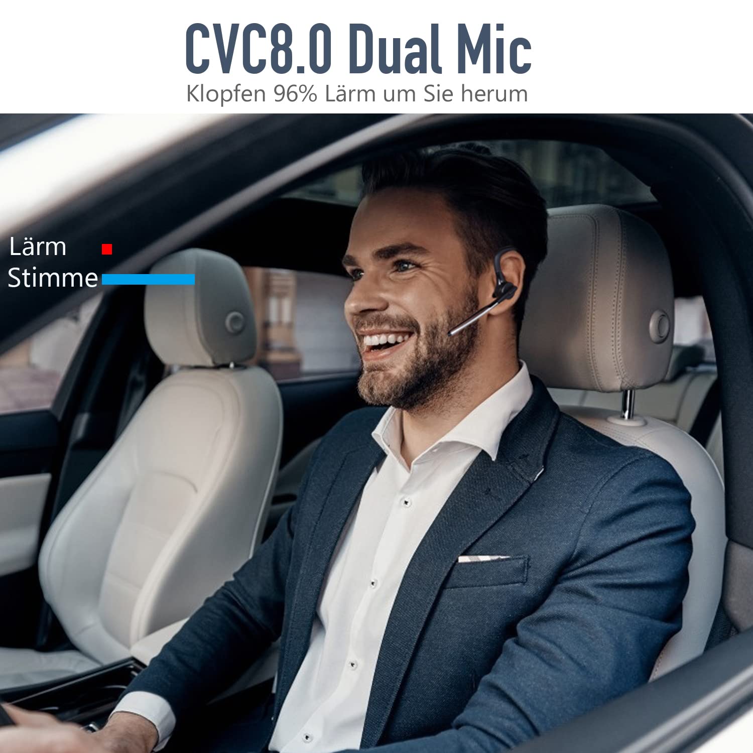 Conambo K18 - Cuffie Bluetooth V5.1 CVC8.0 con cancellazione rumore, 16 ore conversazione, auricolare microfono cellulare camionista, autista ufficio